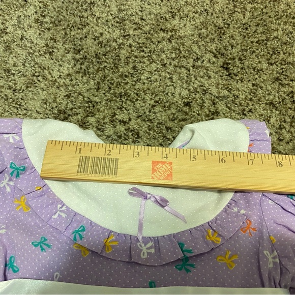 Vintage Toddler Girl Cotton Dress 80s 90s Purple Polka Dot Bows Ribbon Tie - Picture 10 of 11